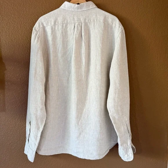 Banana Republic 100% Line Light Beige Shirt Beach Coastal Resortwear Size L - Picture 2 of 9